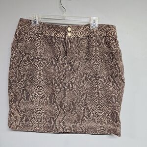 Chaps Brown Snake Print Mini Denim Skirt Women's 12 Animal Print